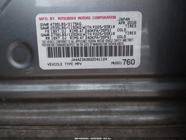 2016 MITSUBISHI OUTLANDER JA4AZ3A36GZ041124 Photo 8