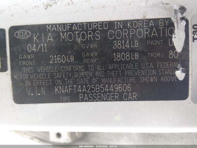Продаж на аукціоні авто 2011 Kia Forte Lx, vin: KNAFT4A25B5449606, номер лоту: 44505491