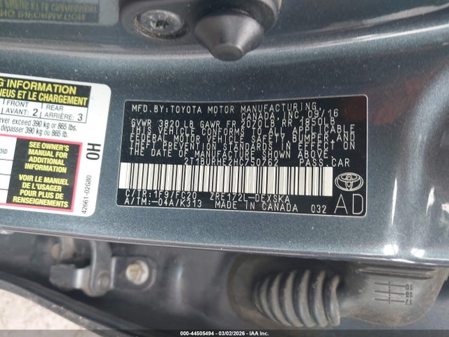 2T1BURHE2HC750762 Toyota COROLLA SE