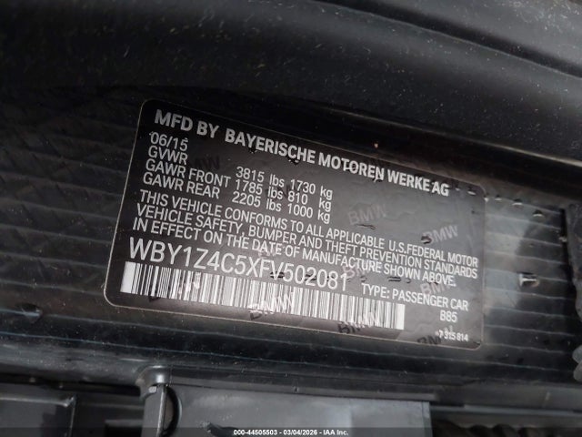 WBY1Z4C5XFV502081 BMW I3 Base W/range Extender