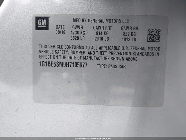 1G1BE5SM9H7105977 Chevrolet Cruze Lt Auto