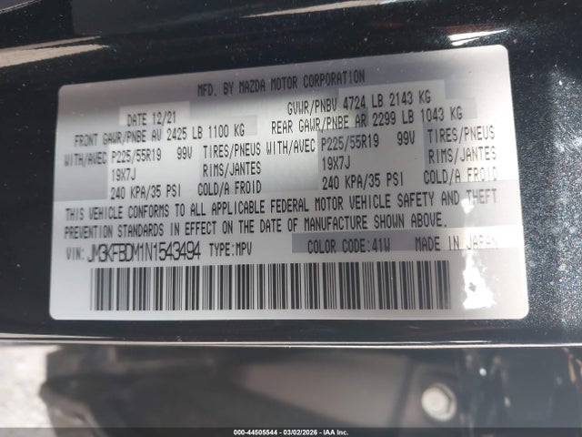 Aukcja sprzedaży 2022 Mazda Cx-5 2.5 S Premium, vin: JM3KFBDM1N1543494, numer aukcji: 44505544