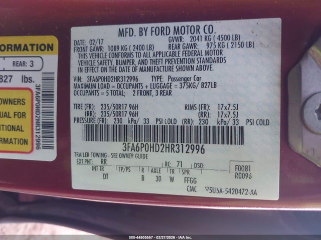 Ford FUSION SE 2017 3FA6P0HD2HR312996 Image 9