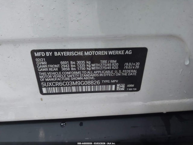 Aukcja sprzedaży 2021 Bmw X5 Xdrive40i, vin: 5UXCR6C03M9G08826, numer aukcji: 44505559