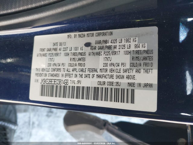44505591 :رقم المزاد ، JM3KE2BE3E0381498 vin ، 2014 Mazda Cx-5 Sport مزاد بيع