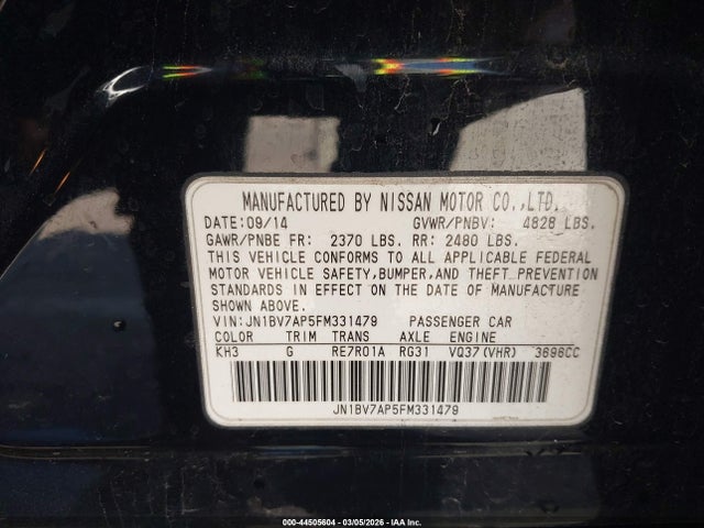 44505604 :رقم المزاد ، JN1BV7AP5FM331479 vin ، 2015 Infiniti Q50 مزاد بيع