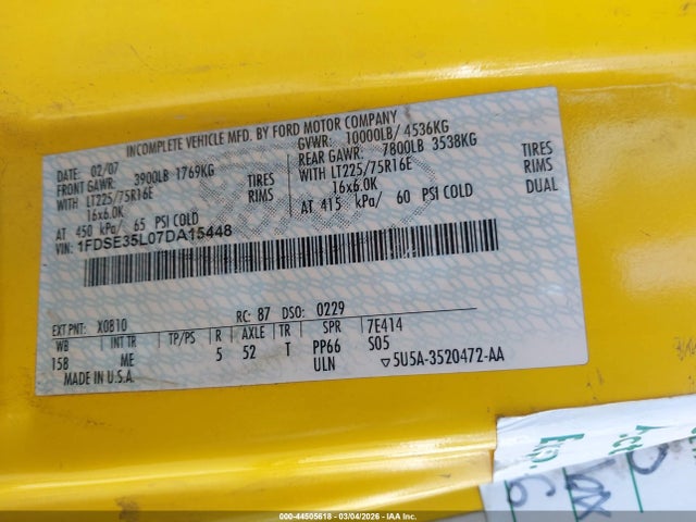 Продаж на аукціоні авто 2007 Ford E-350 Cutaway, vin: 1FDSE35L07DA15448, номер лоту: 44505618