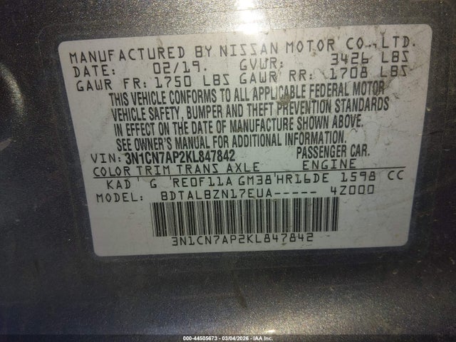 Nissan Versa 1.6 Sv 2019 3N1CN7AP2KL847842 Image 9