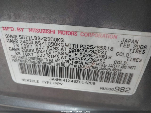 2008 MITSUBISHI OUTLANDER JA4MS41X48Z014208 Photo 8