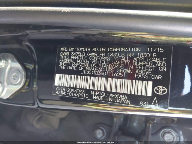 JTDKDTB38G1116251 Toyota Prius C Persona Series