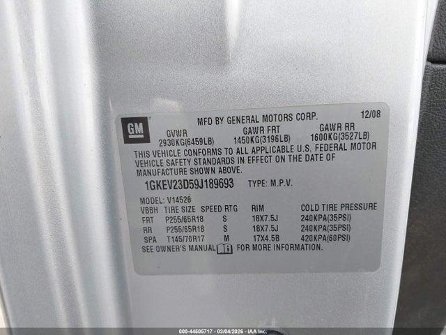 2009 GMC ACADIA 1GKEV23D59J189693 Photo 8