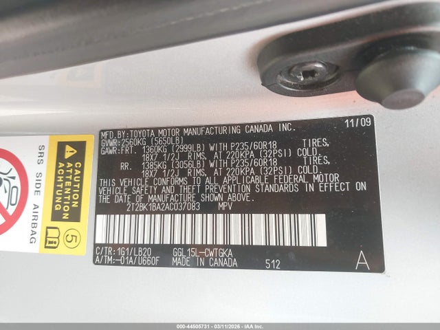 Aukcja sprzedaży 2010 Lexus Rx 350, vin: 2T2BK1BA2AC037083, numer aukcji: 44505731