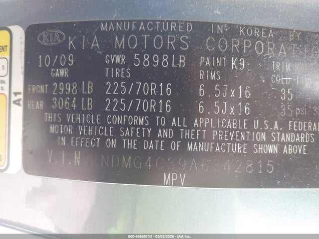 Продаж на аукціоні авто 2010 Kia Sedona Lx, vin: KNDMG4C39A6342815, номер лоту: 44505733