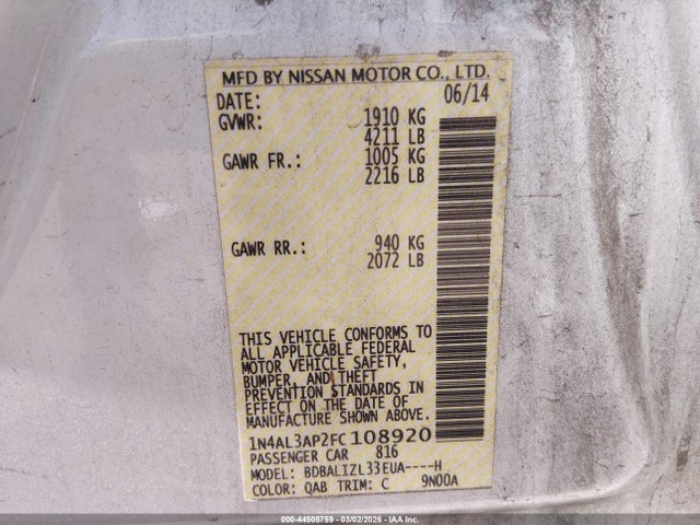 Nissan Altima 2.5 Sv 2015 1N4AL3AP2FC108920 Image 9