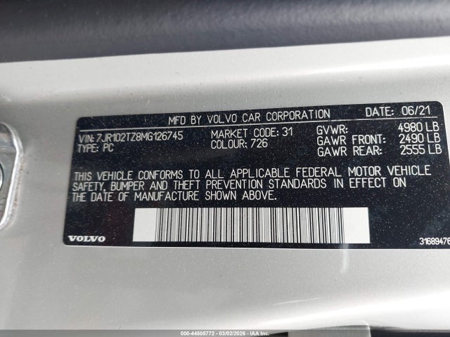 7JR102TZ8MG126745 Volvo S60 T5 Momentum