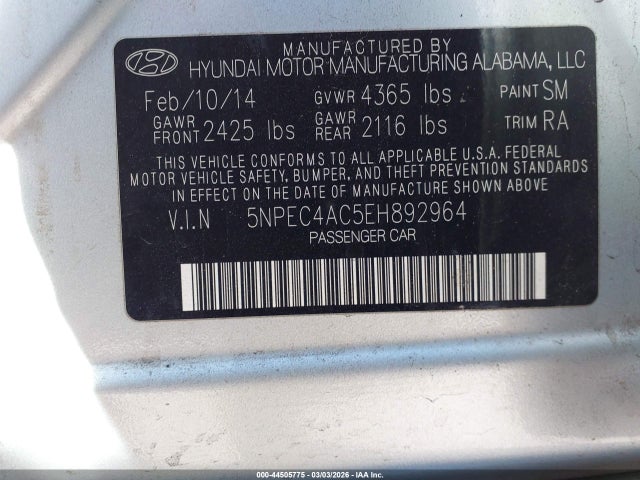 Hyundai SONATA SE 2014 5NPEC4AC5EH892964 Image 9