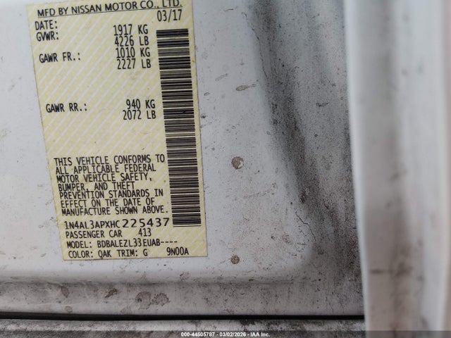 Aukcja sprzedaży 2017 Nissan Altima 2.5 S, vin: 1N4AL3APXHC225437, numer aukcji: 44505787
