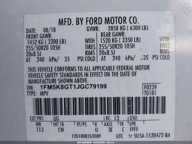 2018 FORD EXPLORER 1FM5K8GT1JGC79199 Photo 8