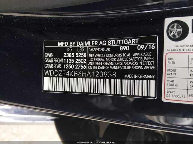 44505828 :رقم المزاد ، WDDZF4KB6HA123938 vin ، 2017 Mercedes-benz E 300 4matic مزاد بيع