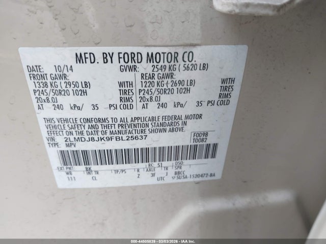 Lincoln MKX 2015 2LMDJ8JK9FBL25637 Image 9