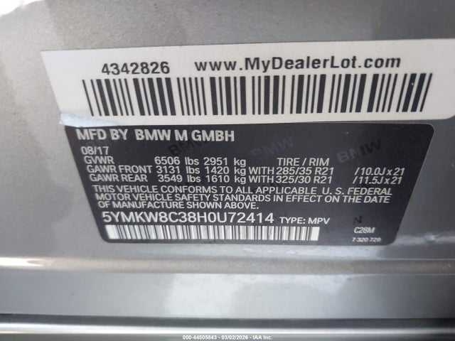 5YMKW8C38H0U72414 BMW X6 M