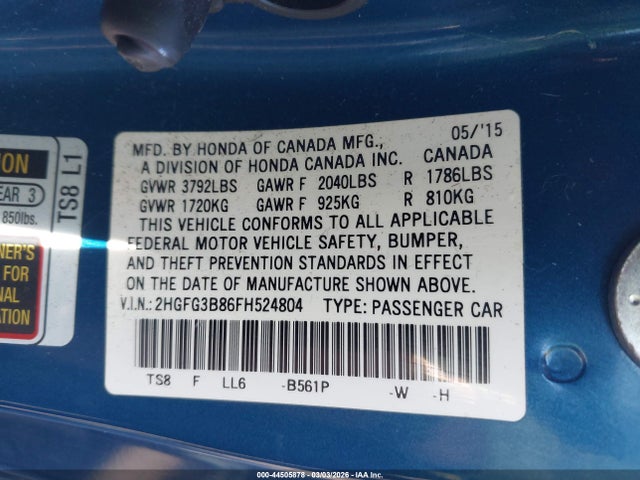 2HGFG3B86FH524804 Honda CIVIC EX