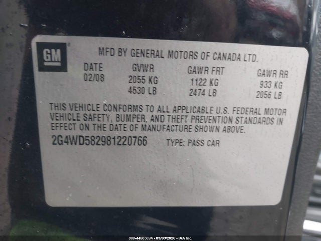 Продаж на аукціоні авто 2008 Buick Lacrosse Cxl, vin: 2G4WD582981220766, номер лоту: 44505894