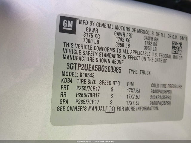 Aukcja sprzedaży 2011 Gmc Sierra 1500 Sl, vin: 3GTP2UEA5BG303985, numer aukcji: 44505910