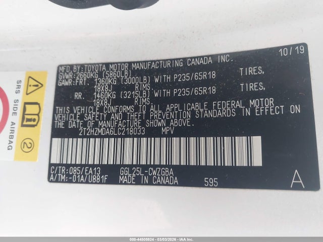 44505924 :رقم المزاد ، 2T2HZMDA6LC218033 vin ، 2020 Lexus Rx 350 مزاد بيع