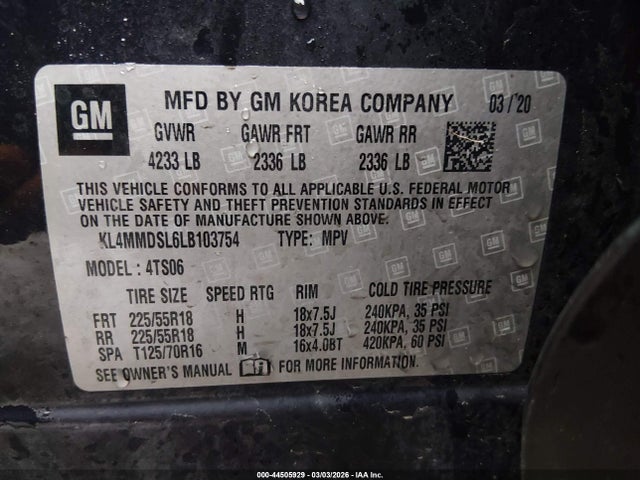 2020 Buick Encore Gx Fwd Select მანქანა იყიდება აუქციონზე, vin: KL4MMDSL6LB103754, აუქციონის ნომერი: 44505929