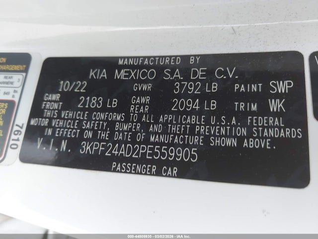 Продаж на аукціоні авто 2023 Kia Forte Lxs, vin: 3KPF24AD2PE559905, номер лоту: 44505930