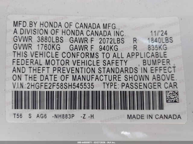 Honda Civic Sport 2025 2HGFE2F58SH545535 Image 9