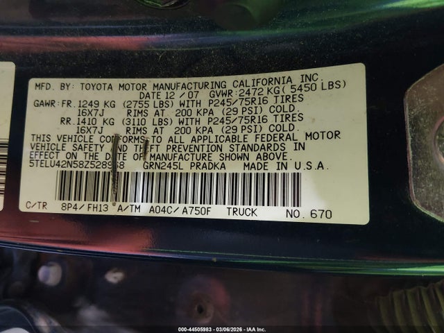 2008 TOYOTA TACOMA 5TELU42N58Z528968 Photo 8