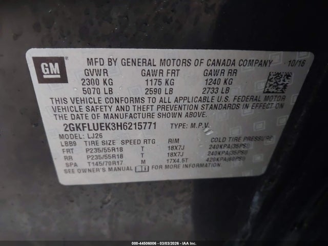 Продажа на аукционе авто 2017 Gmc Terrain Slt, vin: 2GKFLUEK3H6215771, номер лота: 44506006