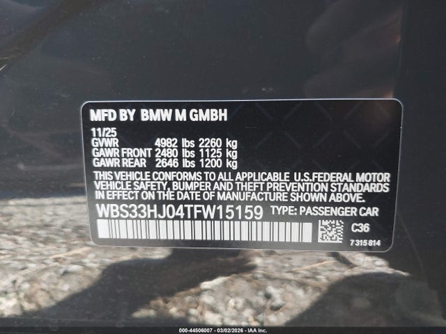 2026 Bmw M3 Competition Xdrive მანქანა იყიდება აუქციონზე, vin: WBS33HJ04TFW15159, აუქციონის ნომერი: 44506007