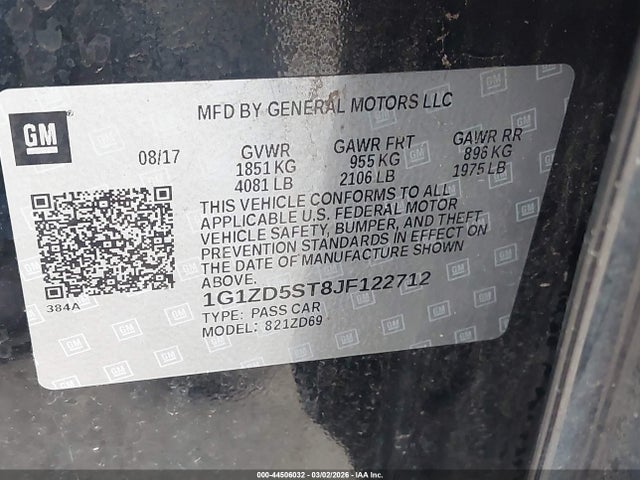Auction sale of the 2018 Chevrolet Malibu Lt, vin: 1G1ZD5ST8JF122712, lot number: 44506032