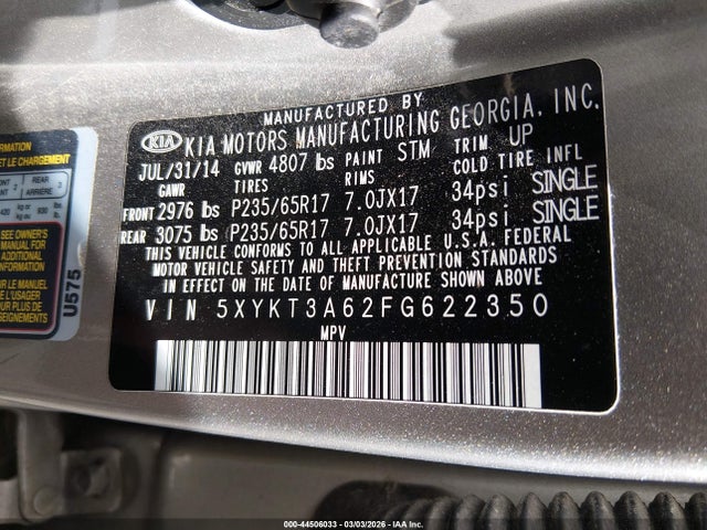 5XYKT3A62FG622350 KIA SORENTO LX
