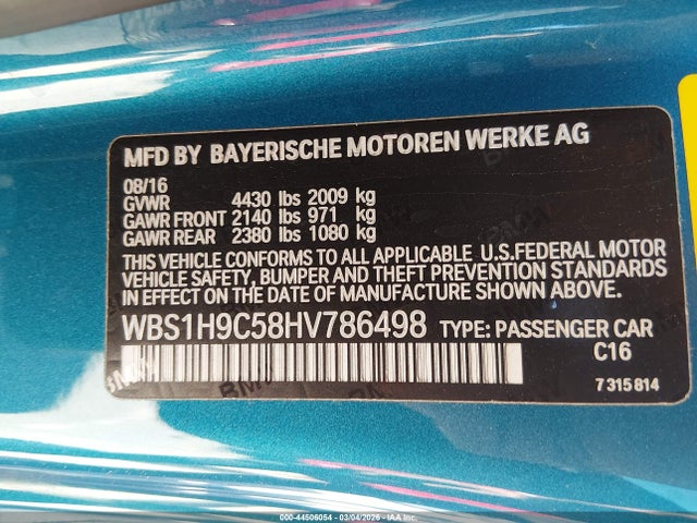Aukcja sprzedaży 2017 Bmw M2, vin: WBS1H9C58HV786498, numer aukcji: 44506054