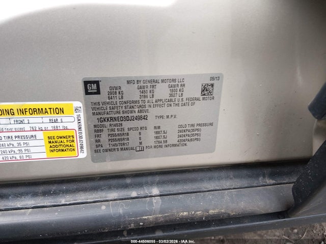 Продаж на аукціоні авто 2013 Gmc Acadia Sle-1, vin: 1GKKRNED3DJ249842, номер лоту: 44506055