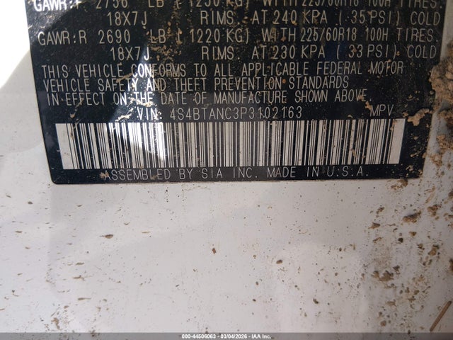 Aukcja sprzedaży 2023 Subaru Outback Limited, vin: 4S4BTANC3P3102163, numer aukcji: 44506063