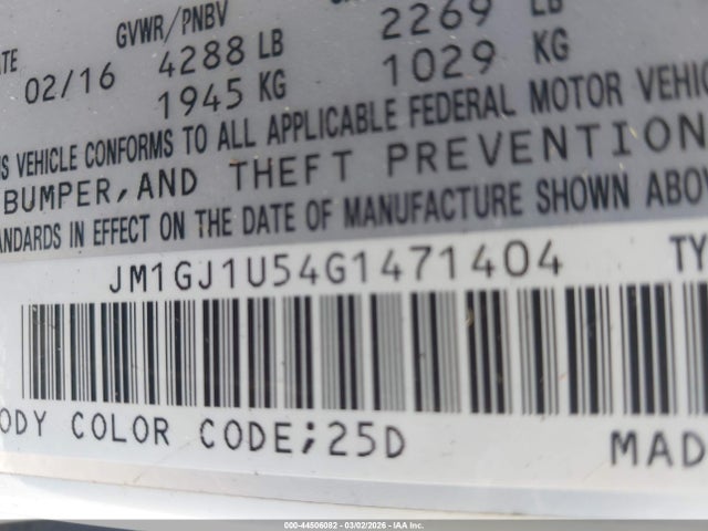 JM1GJ1U54G1471404 Mazda Mazda6 I Sport