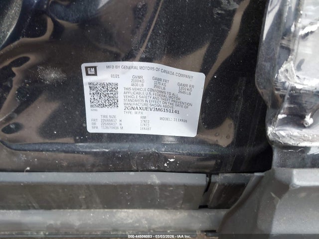 2021 Chevrolet Equinox Awd Lt მანქანა იყიდება აუქციონზე, vin: 2GNAXUEV3M6151141, აუქციონის ნომერი: 44506083