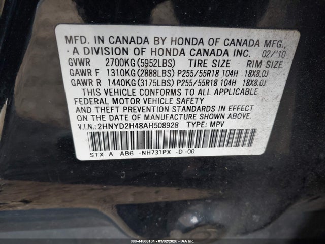 2010 Acura Mdx Technology Package მანქანა იყიდება აუქციონზე, vin: 2HNYD2H48AH508928, აუქციონის ნომერი: 44506101