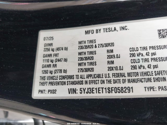 5YJ3E1ET1SF058291 Tesla Model 3 Performance All-wheel Drive