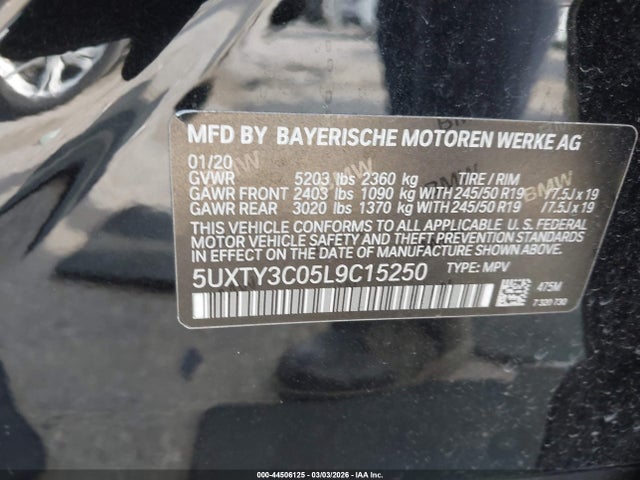 Продаж на аукціоні авто 2020 Bmw X3 Sdrive30i, vin: 5UXTY3C05L9C15250, номер лоту: 44506125