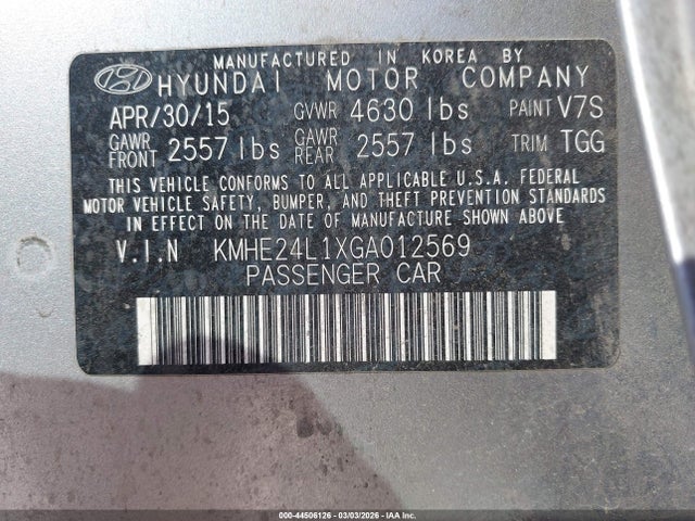 KMHE24L1XGA012569 Hyundai Sonata Hybrid Se
