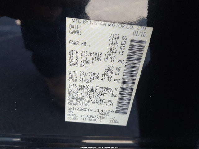 5N1AZ2MG1GN114529 Nissan Murano Platinum/s/sl/sv