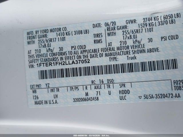 Ford Ranger Xlt 2020 1FTER1FH2LLA37052 Image 9