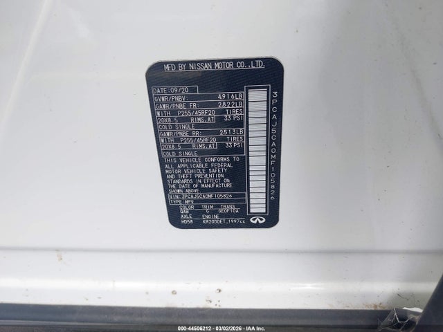 Aukcja sprzedaży 2021 Infiniti Qx50 Sensory, vin: 3PCAJ5CA0MF105826, numer aukcji: 44506212