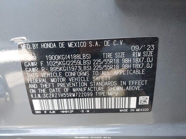 3CZRZ1H55RM722099 Honda Hr-v 2wd Sport/2wd Sport W/o Bsi